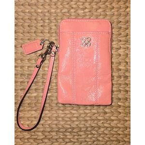 Vintage Coach Julia Legacy Wristlet Leather Zipper Wallet Cell Phone Pink *READ